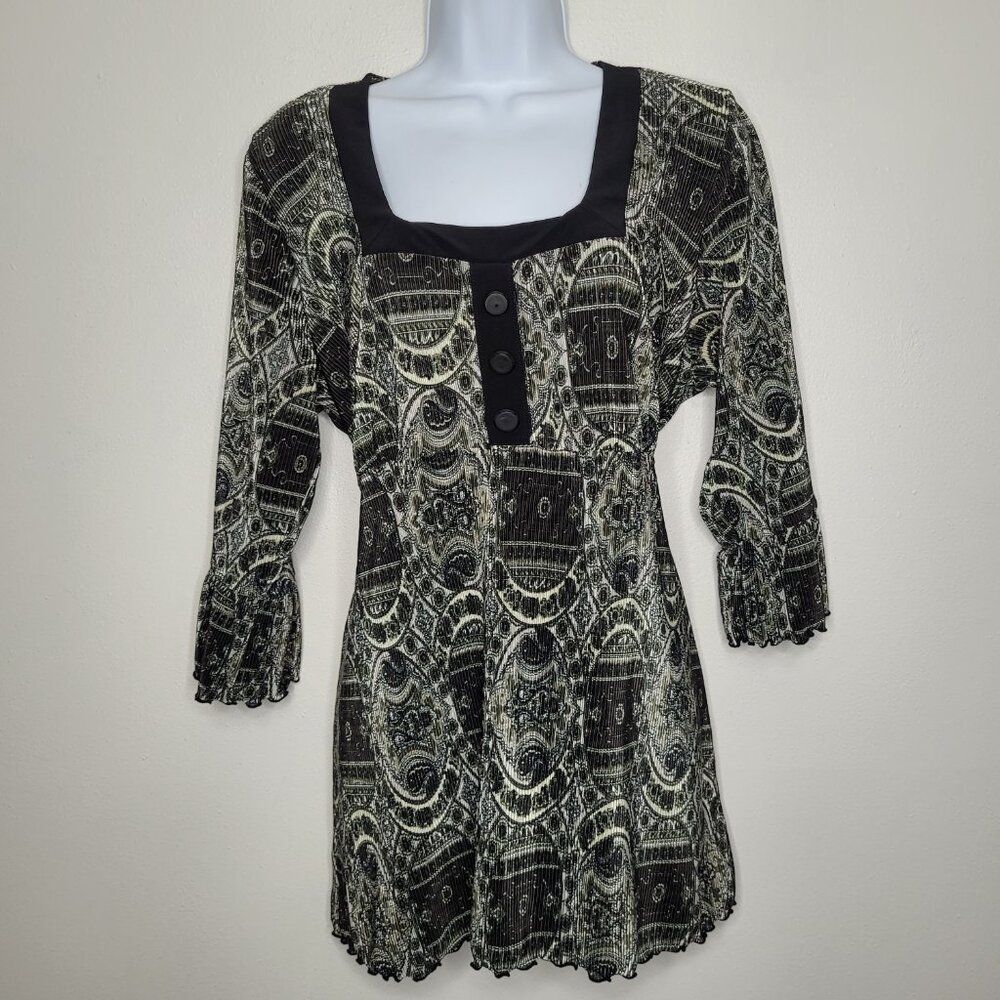 Vintage y2k Studio 1940 green black tie back dark boho witchy grunge top 14w/16w
